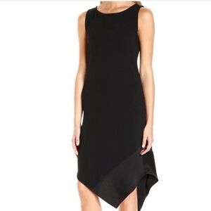 Trina Turk Sheath Dress Sleeveless Asymmetrical Hem Pockets Size Small Black